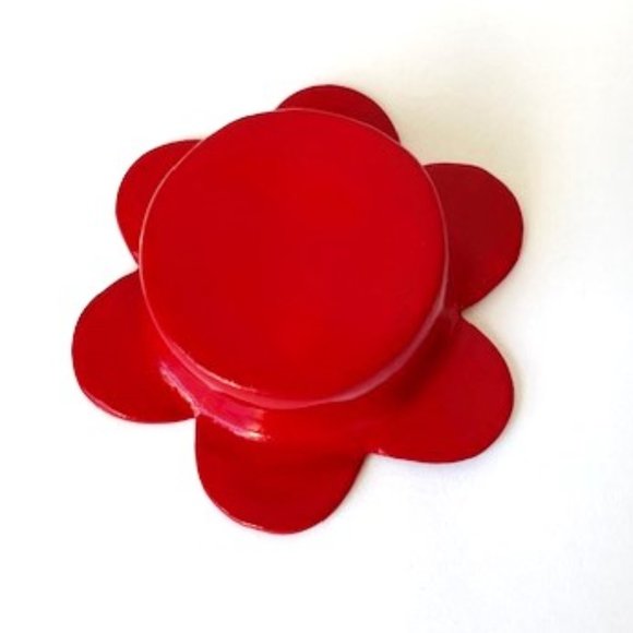 Red Flower Tea Light Candle Holder - Handmade with Paper Mache - Picture 3 of 4